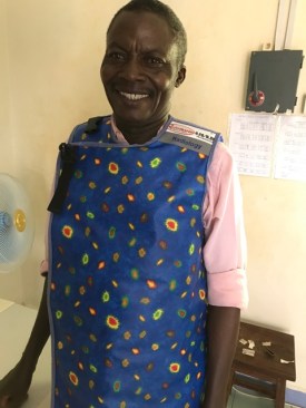 Joseph modelling a new lead apron